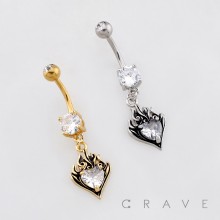 BLACK HEART CROWN ELEGANCE BELLY NAVEL RING 316L SURGICAL STEEL